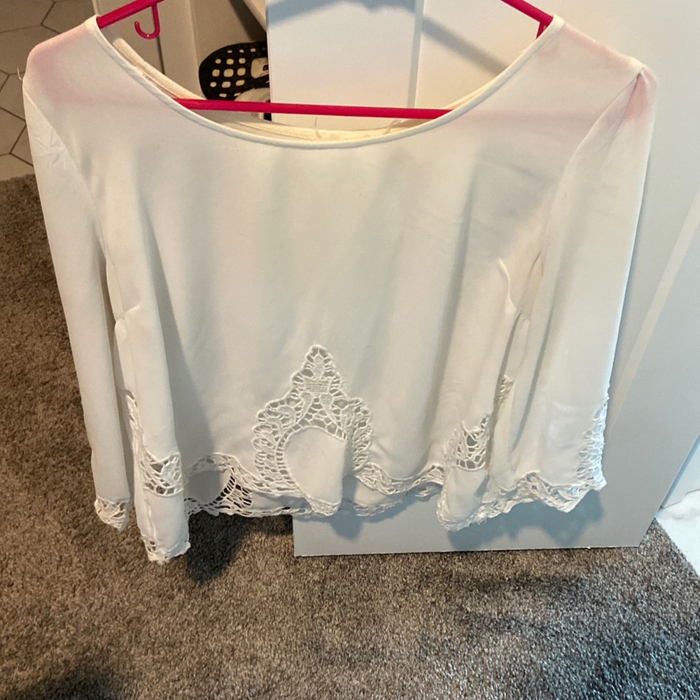 Blu Pepper blouse from Nordstrom. Lace detail with button up back